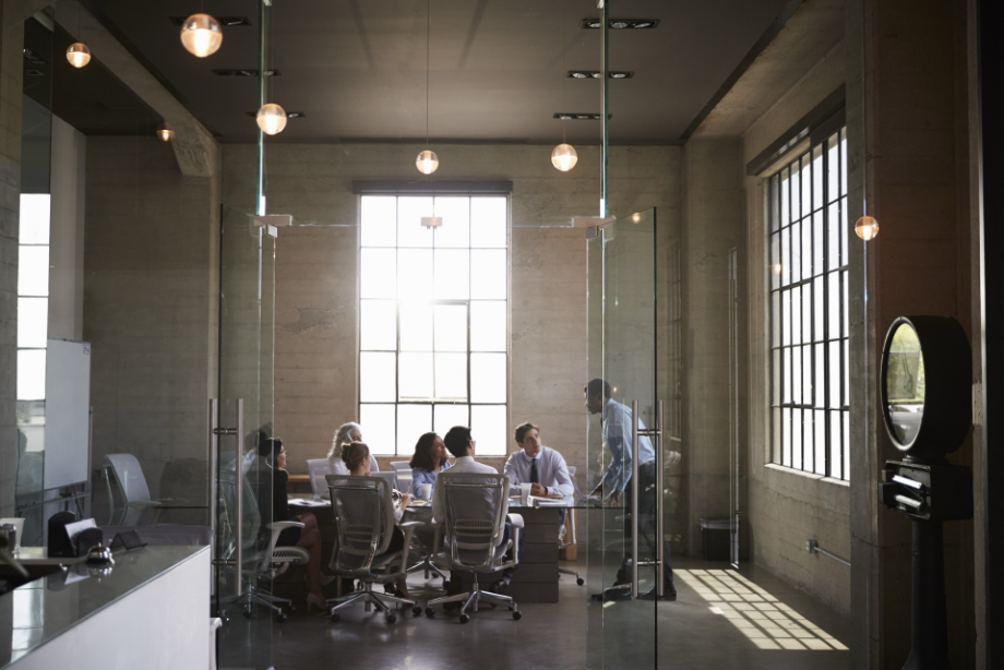 Professional team meeting in a modern conference room